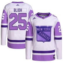 Youth Adidas New York Rangers Anton Blidh White/Purple Hockey Fights Cancer Primegreen Jersey - Authentic