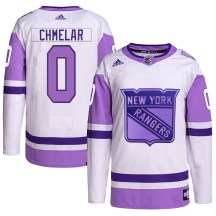 Youth Adidas New York Rangers Jaroslav Chmelar White/Purple Hockey Fights Cancer Primegreen Jersey - Authentic