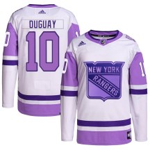 Youth Adidas New York Rangers Ron Duguay White/Purple Hockey Fights Cancer Primegreen Jersey - Authentic