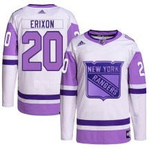 Youth Adidas New York Rangers Jan Erixon White/Purple Hockey Fights Cancer Primegreen Jersey - Authentic