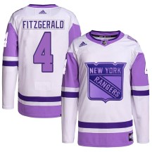 Youth Adidas New York Rangers Casey Fitzgerald White/Purple Hockey Fights Cancer Primegreen Jersey - Authentic