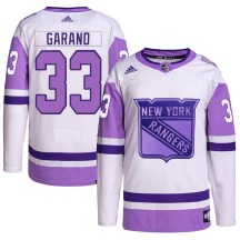 Youth Adidas New York Rangers Dylan Garand White/Purple Hockey Fights Cancer Primegreen Jersey - Authentic