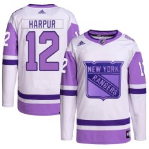 Youth Adidas New York Rangers Ben Harpur White/Purple Hockey Fights Cancer Primegreen Jersey - Authentic