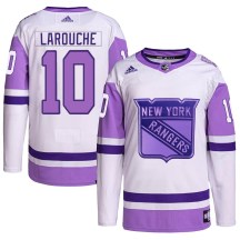 Youth Adidas New York Rangers Pierre Larouche White/Purple Hockey Fights Cancer Primegreen Jersey - Authentic