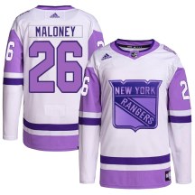 Youth Adidas New York Rangers Dave Maloney White/Purple Hockey Fights Cancer Primegreen Jersey - Authentic