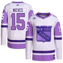 Youth Adidas New York Rangers Boo Nieves White/Purple Hockey Fights Cancer Primegreen Jersey - Authentic