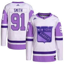 Youth Adidas New York Rangers Reilly Smith White/Purple Hockey Fights Cancer Primegreen Jersey - Authentic