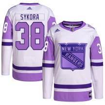 Youth Adidas New York Rangers Adam Sykora White/Purple Hockey Fights Cancer Primegreen Jersey - Authentic