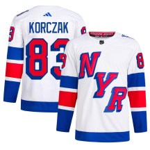 Men's Adidas New York Rangers Ryder Korczak White 2024 Stadium Series Primegreen Jersey - Authentic