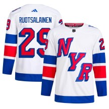 Men's Adidas New York Rangers Reijo Ruotsalainen White 2024 Stadium Series Primegreen Jersey - Authentic