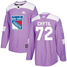 Men's Adidas New York Rangers Filip Chytil Purple Fights Cancer Practice Jersey - Authentic