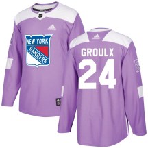 Men's Adidas New York Rangers Bo Groulx Purple Fights Cancer Practice Jersey - Authentic