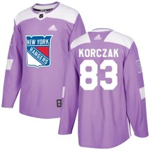 Men's Adidas New York Rangers Ryder Korczak Purple Fights Cancer Practice Jersey - Authentic