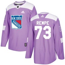 Men's Adidas New York Rangers Matt Rempe Purple Fights Cancer Practice Jersey - Authentic