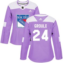 Women's Adidas New York Rangers Bo Groulx Purple Fights Cancer Practice Jersey - Authentic