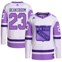 Men's Adidas New York Rangers Jeff Beukeboom White/Purple Hockey Fights Cancer Primegreen Jersey - Authentic