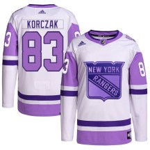 Men's Adidas New York Rangers Ryder Korczak White/Purple Hockey Fights Cancer Primegreen Jersey - Authentic