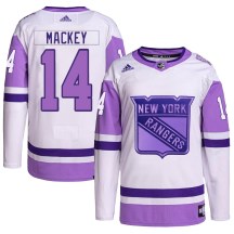 Men's Adidas New York Rangers Connor Mackey White/Purple Hockey Fights Cancer Primegreen Jersey - Authentic