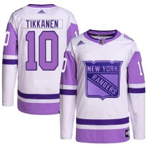 Men's Adidas New York Rangers Esa Tikkanen White/Purple Hockey Fights Cancer Primegreen Jersey - Authentic