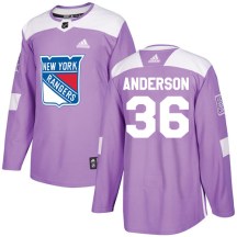 Men's Adidas New York Rangers Glenn Anderson Purple Fights Cancer Practice Jersey - Authentic